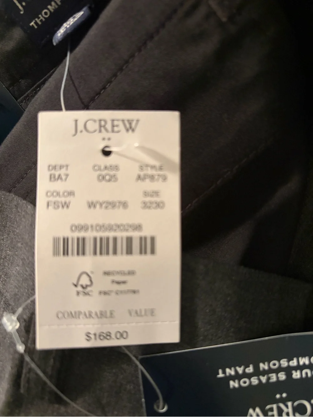J.Crew Thompson Men's Dress Pants in Charcoal Gray